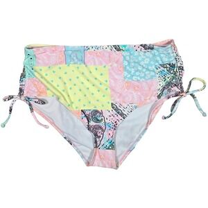 Salt + Cove High‎ Waisted Bikini Bottoms Patchwork Print Tie Sides XL